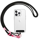 Coiwxmoi Handyband Universal zum Umhängen Kordel Kette,Handy Lanyard mit Stück Universelles Patch, Phone Lanyard mit Robuste Haken Kompatibel mit alle Smartphones, Abnehmbar - Schwarz