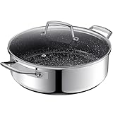BEZIA Schmorpfanne 28 cm hoher Rand, Schmortopf mit Deckel 5,2L, Edelstahl 18/10, Bräter mit Keramik-Antihaftbeschichtung，Bratpfanne für alle Herdarten geeignet，Backofengeeignet, hoher Rand