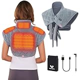 Vofuoti Heizkissen für Nacken Schulter mit 3 Heizstufen und Massagegerät,Wärmekissen Akku Kabellos,10000mAh 31.08Wh,1kg Gewichtetes Heizkissen,Elektrisch Beheiztes Nacken-Schultertuch Waschbarer