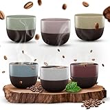 ElbFuchs® Espressotassen Set bunt | 6x 120ml [ LIEBEVOLL HANDGEFERTIGT ] Stapelbare Espressobecher Keramik | Espressobecher ohne Henkel | Ausgefallene Espressotassen & Mokkatassen (bunt)