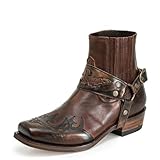 Dcbdx Western Cowboystiefel Herren Buckle Motorradstiefel Quadratische Zehen Stiefeletten Chelsea Stiefel,Dark Coffee,43 EU