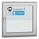 ThermoMax 5 Classic Kunststoff-Fenster, Uw-Wert 1,3, BxH: 90x90cm / 900x900mm, DIN rechts (Griff links), mit 2-fach Wärme-Isolier-Verglasung, Winkhaus Sicherheitssystem & Rehau Profil