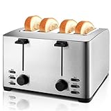 WUDLi Gewerblicher Brotbackautomaten, Toaster, Vier-Scheiben-Toaster mit 5 Brottoneinstellungen, Gewerblicher Brotbackautomaten, automatischer Auswurf, herausnehmbares Krümelfach, für alle Brotsorten