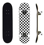 ERNAN Skateboard 31x8 Zoll Komplette für Kinder Jugendliche Erwachsene, komplettes Standard-Skateboards, 7 Schichten Ahorn-Deck, konkaves Skateboard (Black and White Check)