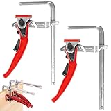 Hebelzwinge, 2 Stück Ganzstahl Tischzwinge Rutschfeste Schnellspanner Zwinge mit 160mm Kapazität und 60mm, Ratschen-Tischklemme für Schleifen Schneiden