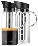 Rosenstein & Söhne Kaltbrüh-Kaffeemaschine: 2er-Set Cold-Brew-Kaffeebereiter aus Glas, Edelstahlfilter, 1.200 ml (Kaffeebereiter Cold-Brew-Verfahren, kalter Kaffee, Teekanne)