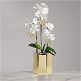 ASerZenith Stilvolle Künstliche Phalaenopsis-Blumen Im Topf Mit Sechseckiger Vase, Künstliche Orchideen, Wunderschöne Künstliche Blumen