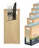 Prime Guest Bestecktasche Prime Fit 85x190mm Bestecktaschen mit Serviette in Weiß Serviettentasche ideal für Gastronomie und Feiern 500 Stück (Naturbraun)