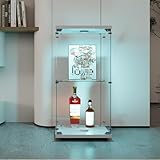 BPKADHY Glasvitrine Standvitrine,2 Lagen Glas Holz Vitrine Sammlervitrine Vitrinenschrank,1 Tür mit LED Und Schloss Glasvitrine Stehend Für Wohnzimmer Schlafzimmer Büro Weiß Standregal aus Glas