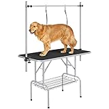 Yaheetech Höhenverstellbar Trimmtisch für Hunde groß, Schertisch mit 2 Galgen, Badezubehör für Hunde, Hundepflegetisch klappbar - 118 x 60 x 177 cm (L x B x H) - Kratzfest, max. Tragelast 120 kg