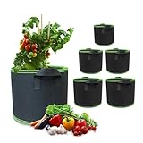 Pflanzsack 5 Stück 12l 20l 30l Vliesstoff Pflanzbeutel Stofftopf, Verdickte Atmungsaktive Stofftöpfe mit Griffe für Tomaten Pflanzen Gemüse Blumen Erdbeeren Pflanzbeutel Gewächshaus Garten Grow Bag