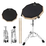 Kmise Schlagzeug-Trainings-Set mit Snaredrumständer und Drumsticks, 30,5 cm, doppelseitig geräuschlos, mit Ständer und Drumsticks