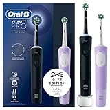 Oral-B Vitality Pro Elektrische Zahnbürste/Electric Toothbrush, Doppelpack mit 2 Aufsteckbürsten, 3 Putzmodi für Zahnpflege, Geschenk Mann/Frau, Designed by Braun, schwarz/lila