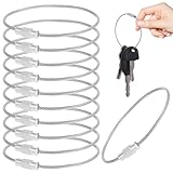 Lnngub 10 Stück Edelstahl Schlüsselring, 15 x 1,5 cm Schlüsselring Drahtseil Silberner Schlüsselring mit Drehverschluss, Schlüsselringe für Gepäckanhänger, Schlüssel, Anhänger, Haustiermarke