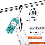 Extra breiter 30,5cm Duschabzieher Edelstahl mit Silikon Lippe - Abzieher Dusche inkl. Saugnapf Halterung ohne Bohren - Duschabzieher breit mit ergonomischem Griff - Duschwischer Edelstahl