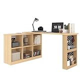 Generisch Multifunktionsschreibtisch, Aufbewahrungsschrank mit sechs Fächern + Regal, breite und Dicke Schreibtischplatte, Lochplatte + Regal, super belastbar, natürliche Farbe, 140 x 104 x 75 cm
