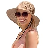 Mayoii Strohhut für Damen, UV-Schutz, breite Krempe, Faltbarer Sonnenhut, Strandhut für Sommer, Outdoor, Angeln, große Krempe (DE/NL/SE/PL, Alphanumerisch, Einheitsgröße, Khaki)