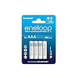 eneloop, AAA/Micro NI-MH Akku, 4er-Pack, Kapazität mit min. 800 mAh, Ready-to-Use NI-MH Akkus, bis zu 2000 Mal wiederaufladbar, plastikfreier Verpackung, Standard, weiß