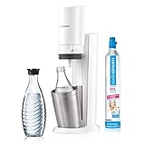 SodaStream CRYSTAL 2.0 Glaskaraffen Wassersprudler zum Sprudeln von Leitungswasser, mit spülmaschinenfester Glasflasche für Sprudelwasser inkl. Zylinder und Glaskaraffe 0,6 l, weiß, 22 x 11 x 42 cm