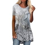 Longtops Damen Lang Kurzarm Lässig Blusen Longbluse Oberteile für Leggings Sommer Große Größen Damenblusen Longshirt Elegant Grosse Grössen Bluse Damenbluse Lange Sommerbluse Sexy Bunt Tunika Oberteil