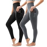 Sanpetix Sport Leggings Damen High Waist, Sporthose Damen Lang Mit Taschen Für Gym Yoga 2er Pack SM Schwarz/Grau