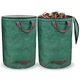 Gartenabfallsack 272Lx2, Gartensack Laubsack mit Deckel, Gartensäcke Grünabfall Wasserdicht Faltbar Wiederverwendbar Robust, Grassack mit Griffe, Behälter für Gartenabfälle, Unkraut, Schmutz, Blätter
