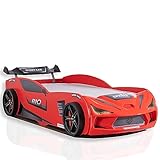 Aileenstore Autobett Kinder Kinderbett Rio 90x200 Rennwagenbett inkl. Lattenrost LED-Leuchte Spoiler (ohne Matratze, Rot ohne Sportsitze)