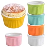 Kleine Auflaufförmchen aus Porzellan, 100 ml, für Creme Brulee, Eis, Dipping und Saucen, weiße Mini-Backschalen, Keramik, Weiß, 6 Stück (mehrfarbig)