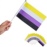 Runesol 12er Packung Non Binary Flaggen, 14 x 21 cm, Mini LGBTQ Handfahne, Kleine Stockfahnen, LGBT Pride Dekoration, LGBTQ+ Deko-Artikel, Events, Feiern, Nicht binär Flagge, Festival Parade Feier