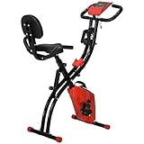 HOMCOM Heimtrainer X-Bike 2-in-1 Fahrradtrainer LCD-Display klappbarer Hometrainer Trimmrad mit 8 stufig einstellbarem Magnetwiderstand und 1 Paar Spannseil Stahl Rot 97x51x115 cm