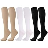 Utensilsto 3 Paare Kompressionsstrümpfe, Stützkniestrümpfe Compression Socks Lange kompressionssocken mit 15-25Mmhg Reisestrümpfe Stützstrümpfe für Damen Herren Laufen, Sport, Flug, Reisen,L/XL