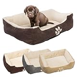 Petnic - Hundebett ca. 60x48x18 cm - Braun - Plüsch flauschig mit Rand weich für kleine bis mittelgroße Hunde Katzenbett Hundekissen Beige Haustierbett eckig ca. 60x50 cm