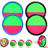 Klettballspiel, Fangballspiel mit 4 Fangscheiben 4 Bälle, Kinder Klettball , Klettball Set Strandspiel,Kinder Spaß im Freien Spiel,Klettballspiel für Kinder Wurf und Fangspiel,Sommerspielzeug,Schwarz