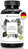 Only Nature® R Alpha Liponsäure 300mg - hochdosiert - 120 laborgeprüfte Kapseln - vegan - ohne Zusätze - in Deutschland produziert - R-Alpha-Liponsäure