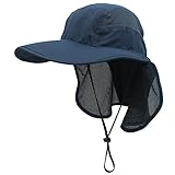 gg st Sonnenhut Herren Damen UPF 50+ Outdoor UV Summer Cap mit Nackenschutz Hiking Fischerhut Strand Faltbar Safari Buschhüte Mesh Hat, Dunkelblau