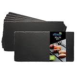 eGenuss 6er-Set Schieferplatten Dessertteller Sushi Geschirr schwarz Teller Schiefer Serviertablett 30x15 cm