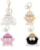 Thapncow 4 Stücke Schlüsselanhänger Plüsch, Schlüsselanhänger Niedlich Weicher Plüsch, Schlüsselanhänger Bommel, Personalisierter Schlüsselanhänger, Rucksackdekorationen Auto Keychain