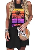 PICKID Sommer-Strandkleid, Sommerkleider für Damen, Sonnenuntergänge, Grafik, Mini-Tanktop, ärmellos, Hawaii-Urlaubs-Outfits, Schwarz, Mittel
