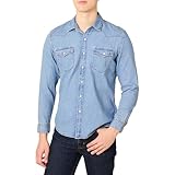 Amazon Essentials Herren Slim-Fit-Jeanshemd Mit Langen Ärmeln Und Druckknöpfen, Hellblau, XL