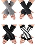 SATINIOR 4 Paar Fingerlose Handschuhe für Handgelenk mit Daumenloch Warme Unisex Kaschmirhandschuhe (Farbe Set 1)