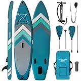 ALPIDEX Stand Up Paddle Set SUP 305 x 76 x 15 cm Belastbar bis 150 kg Aufblasbar Stabil Leicht Komplett Set Tragetasche Paddel Finnen Luftpumpe Leash Repair Kit, Farbe:Petrol