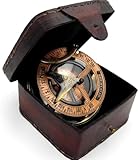 KHUMYAYAD Handgefertigter Sonnenuhr-Kompass aus Messing, voll funktionsfähig, mit Hülle aus reinem Leder