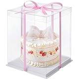 Warmiehomy Transparente Kuchenbox, 15,2 cm, 22 x 22 x 32 cm, transparente Geschenkboxen mit Deckel und Band, große Kuchen-Geschenkbox aus Kunststoff für Kuchen und Geschenk zu Weihnachten, Hochzeit,