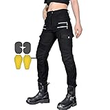 CBBI-WCCB Damen Moto Jeans Motorrad Hose mit Protektoren Motorradhose Mit Reißverschluss (DE/NL/SE/PL, Bundweite & Schrittlänge, 34, 32, Schwarz)