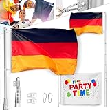 Onbest Premium Fahnenmast, Flaggenmast – Alu Teleskopstange – höhenverstellbar – Fahnenmast im Set inkl. Zwei Flaggen, Bodenhülse – ideal für den Garten, Balkon, Deutschland Flagge