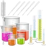 BUYGOO Messbecher aus Kunststoff Set - 5 Kunststoff-Messbecher mit Skala, 4 Messzylinder, 5 kunststoff pipetten 3ml, 1 Strohbürsten- ml Messbecher, Messbecher Set, für experimentelle Projekte, Küche