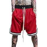 Plilima Herren Basketball-Shorts, atmungsaktiv, leicht, für Fitnessstudio, Boxen, schnell trocknend, mit Reißverschlusstaschen, rot, M