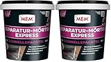 MEM Reparatur-Mörtel Express, Extrem schnell erhärtender Zementmörtel, Speziell für Schnellmontagen, Erreicht Endfestigkeit in nur 15 Minuten, 1 kg, Grau (Packung mit 2)
