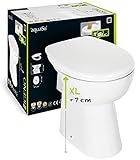 'aquaSu® Stand WC igenO spülrandlos mit +7 cm Erhöhung | Komplett-Set mit Toilettendeckel mit Absenkautomatik | Tiefspüler mit waagerechtem Abgang | Erhöhte Toilette | Komfort WC weiß | 57227 9