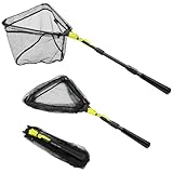 SAN LIKE Fischkescher, Fischkescher, faltbar, Teleskop-Angelnetze mit langem Griff, Fischnetze für Kinder und Erwachsene in Salzwasser, Süßwasser, Gumminetz und Fiberglas-Stangen, 109,2 cm